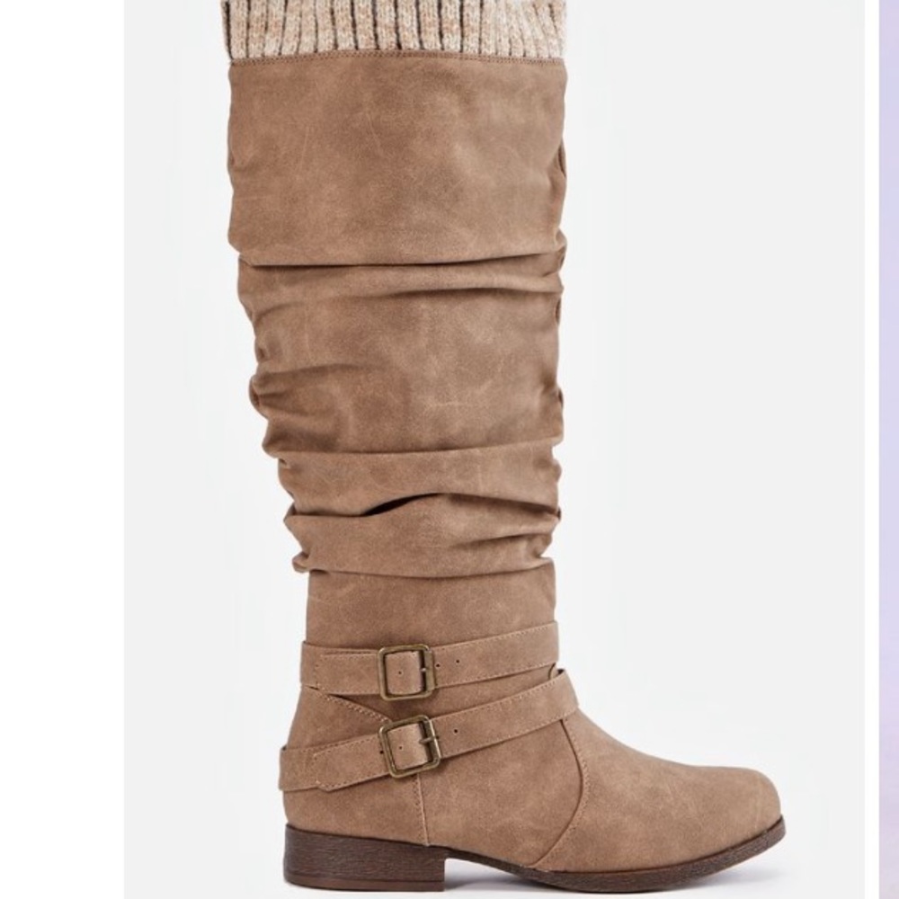 Just fab Pilar sweater cuff boot in tan size 11 women’s wide calf